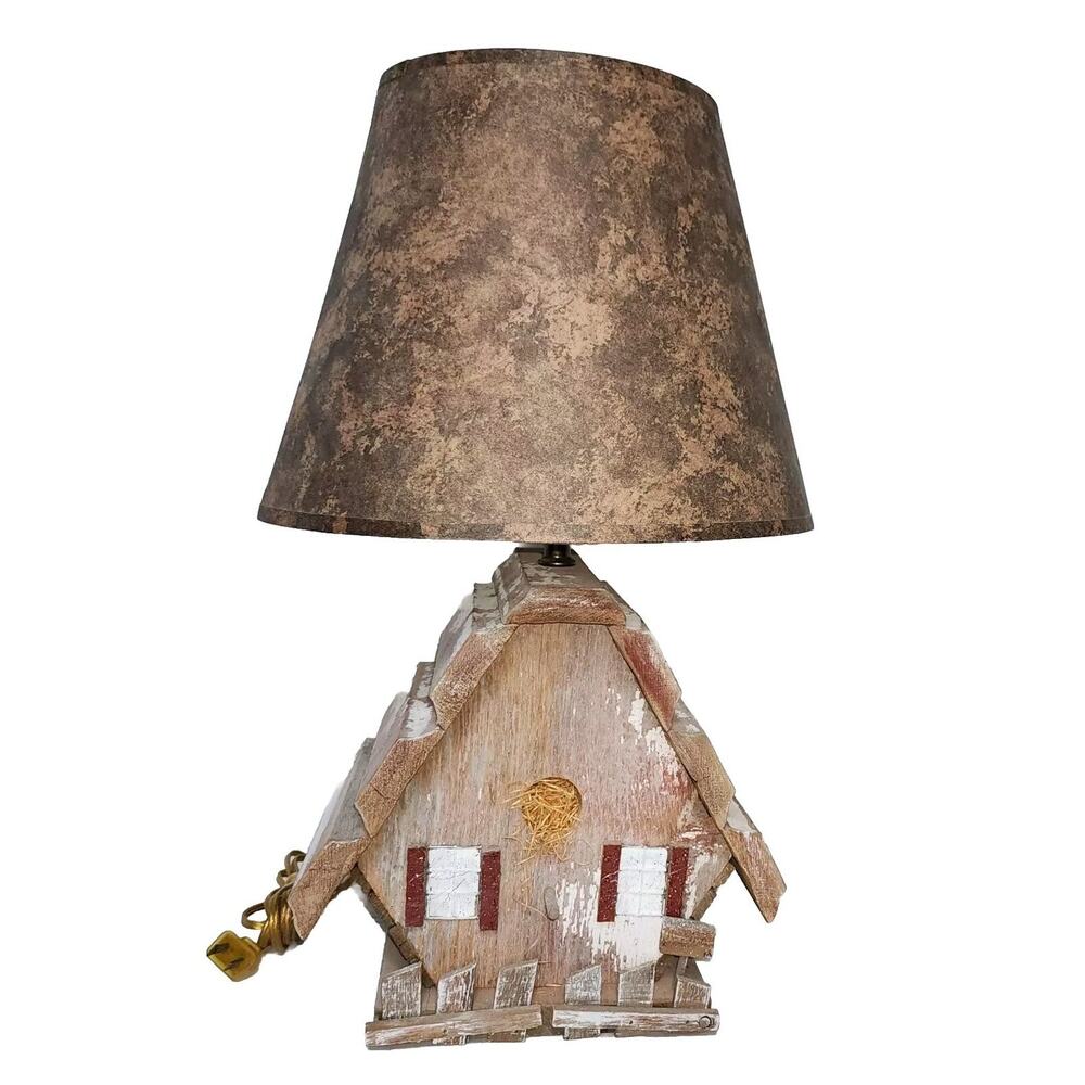 Stunning "Distressed White" Birdhouse Lamp Handmade Vintage Rustic Unsigned MINT